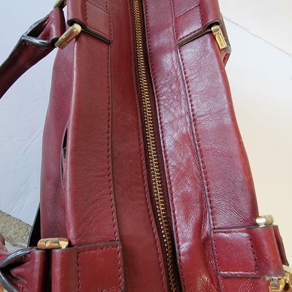 TORY BURCH Women Red Leather Slink Tote Bag Double Handle Sz Large Office Travel - Picture 8 of 12